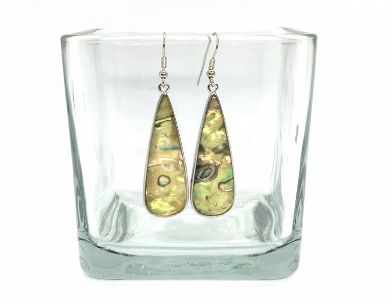 shell jewelry Genuine Abalone Earrings set in silver plated teardrops silver drop earrings mother of pearl earrings abalone jewelry
