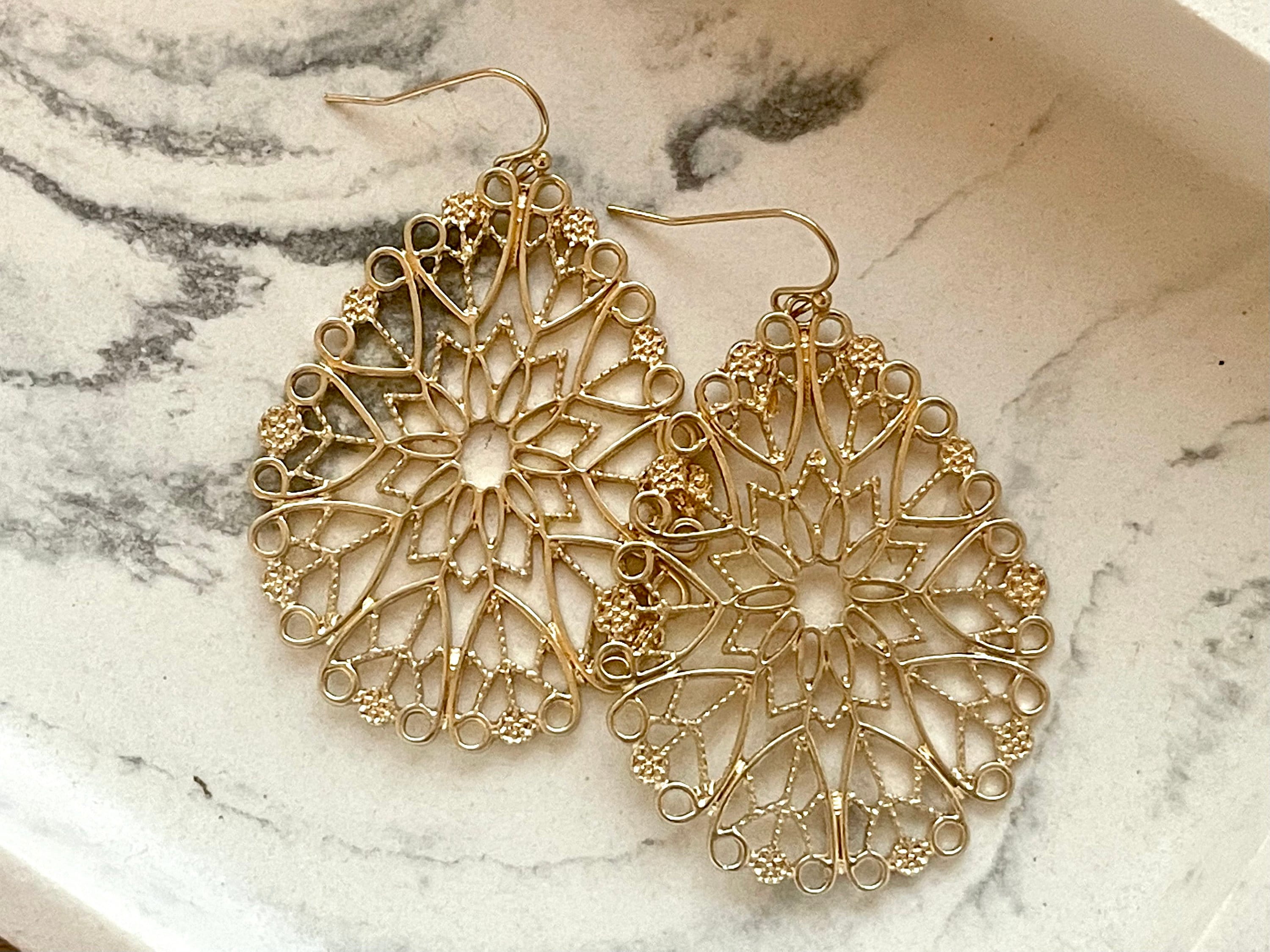 Orecchini A Goccia Boho In Filigrana Vintage – Oro Intagliato, Design Tribale A Lampadario, Gioielli Etnici Per Donne E Ragazze - 3