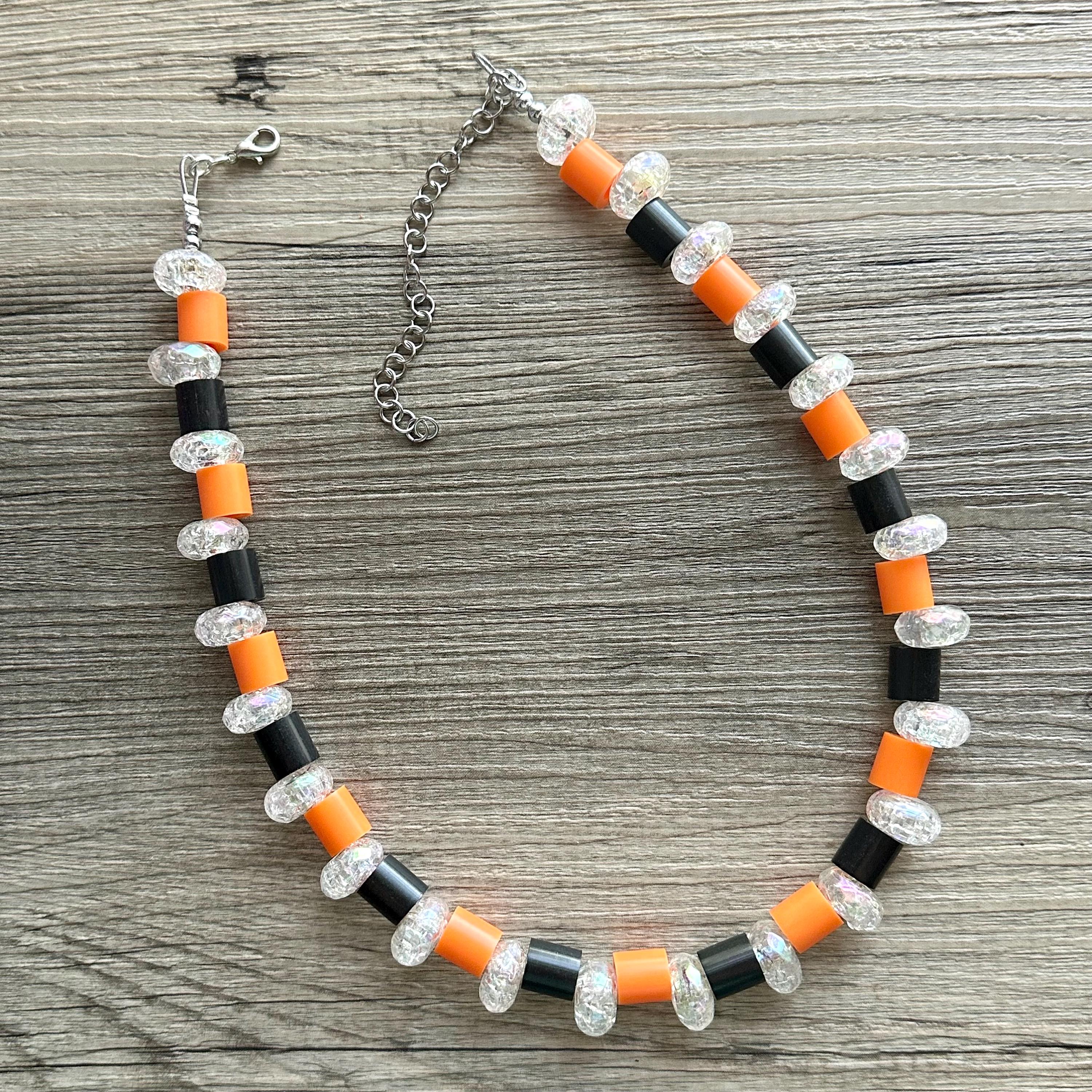 Orange & Black Necklace, 1 Single Strand Orange Jewelry, Jack O