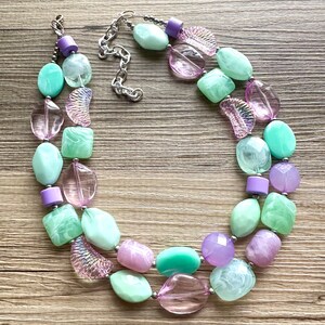 Purple & Mint Statement Necklace, Chunky Beaded Necklace, Periwinkle Green Jewelry, green and pink, green Necklace, mint green beaded neckla