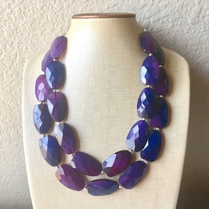 Galaxy Purple & Blue beaded statement chunky necklace, blue jewelry, blue and purple, dark blue necklace, statement necklace, purple necklac