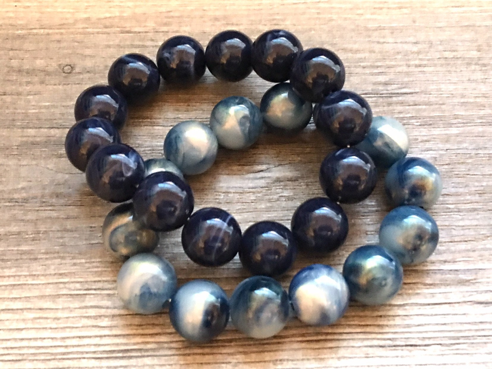 Blue 2 stretch bracelets, beaded jewelry, bead stretchy bracelet, rainbow friendship arm candy stacking navy blue royal dark blue
