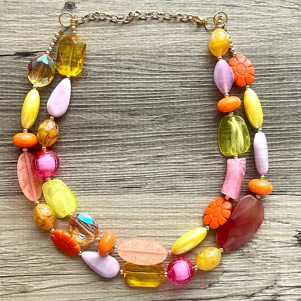 Collier Personnalisé 'Lemonade' Perles Roses Et Jaunes - 18 Pouces - Neuf Sans Emballage