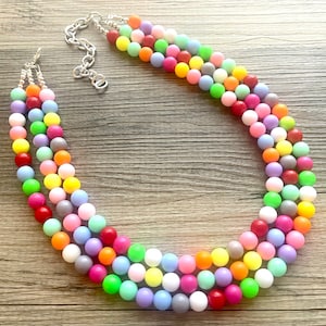 Rainbow Statement Necklace, colorful chunky jewelry, rainbow necklace, multi strand pride chunky beaded necklace, bubble necklace