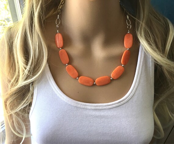 Orange Statement Necklace Earring Set Orange Jewelry Your