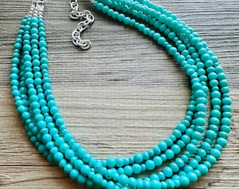Mint Green Statement Necklace, 5 Strand Green jewelry mint green bib chunky necklace, light green necklace, creamy green beaded jewelry