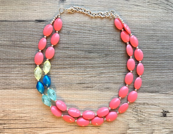 Wednesday Pink Statement Necklace, chunky bib beaded jewelry, neutral –  Polka Dot Drawer
