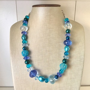 Blue Watercolor Beaded Necklace, teal & royal blue necklace, blue statement necklace, chubky blue beaded necklace, teal necklace turquoise
