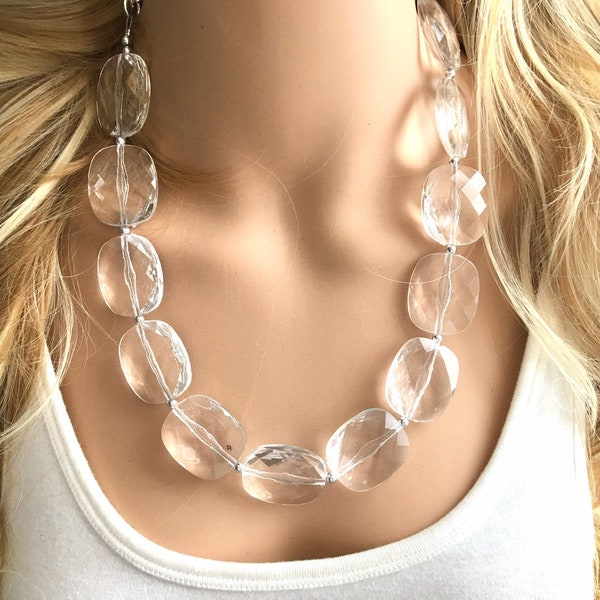 Single Strand Clear Crystal Statement Necklace, Bib necklace, lucite necklace, beaded necklace, bridesmaid necklace, translucent necklace