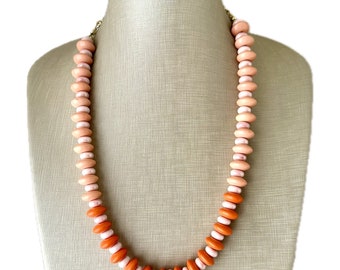 Sunset Rock Candy Coral Pink Peach Chunky Statement Necklace, resin necklace, porcelain peach gemstone necklace, orange jewelry beaded