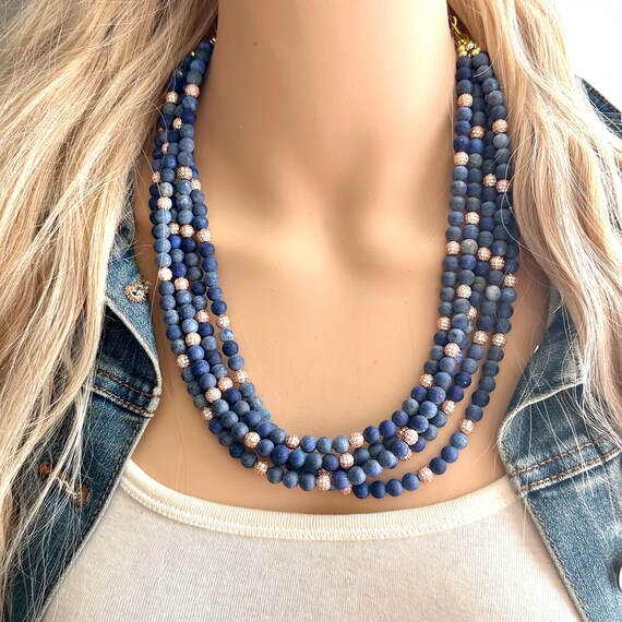 rose gold jewelry with navy blue dress Rose Gold Navy Pear Drop Jewellery Set