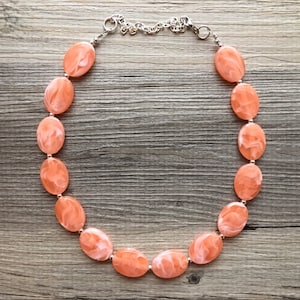 Peachy Orange Statement Necklace Jewelry Set, Chunky Jewelry Big Beaded one Strand Necklace, orange Necklace, peach Jewelry Set, peach