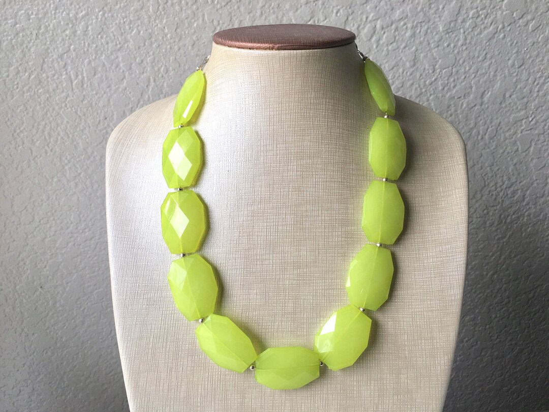 Lemon Lime Green Statement Necklace & Earrings, Lime Green Jewelry