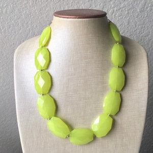 Lemon Lime green Statement Necklace & Earrings, lime green jewelry, Your Choice GOLD or SILVER, green bib chunky necklace, green necklace