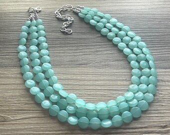 Mint Green Beaded Statement Necklace, beaded jewelry, light green jewelry, mojito beaded necklace, green earrings necklace, chunky