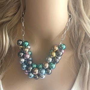 Rainbow Mirror Necklace, extra chunky jewelry, beaded chunky statement necklace, colorful necklace, Casual necklace, statement jewelry