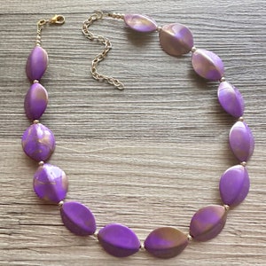 Purple Painted Gold statement necklace, purple silver necklace, bib chunky single strand necklace, eggplant jewelry faceted beaded golden