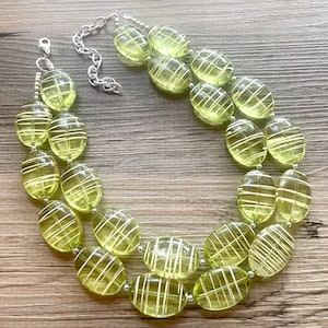 Lime Green statement necklace, chunky green necklace, double strand necklace, lime green jewelry, beaded jewelry, everyday necklace, green