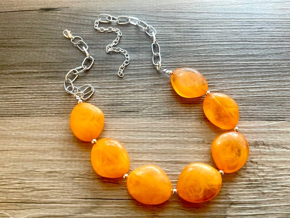 Orange Statement Necklace Earring Set Orange Jewelry Your Choice GOLD or SILVER Orange Bib Chunky Necklace Bright Orange Round Necklac Etsy UK