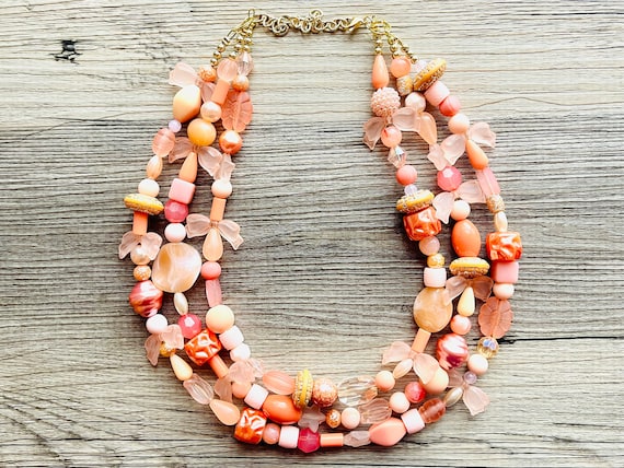 Coral Carnival Statement Necklace, Chunky Bib Beaded Jewelry  display picture 2