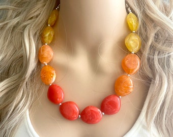 Fall ombré Colors Chunky Statement Necklace, Big beaded jewelry, statement chunky red orange yellow jewelry, beaded jewelry, big beaded