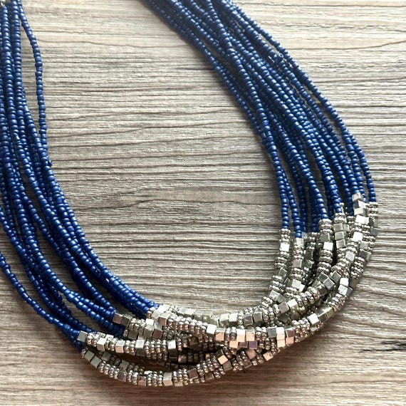 Breaking Waves Chunky Multi Strand Blue Statement… - image 6