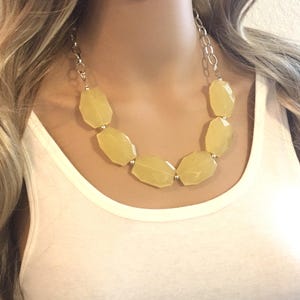 Honey Butter Statement Necklace & Earring set, yellow jewelry, Your Choice of GOLD or SILVER, champagne bib chunky necklace, yellow