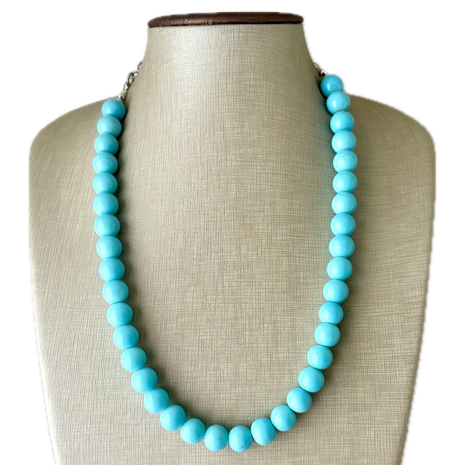 Robin's Egg Blue Single Strand Necklace, Glass Bubblegum