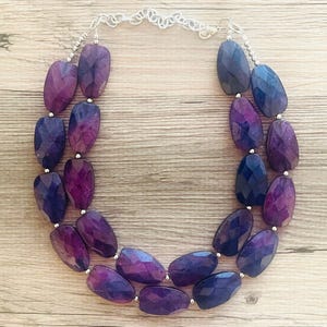 Purple & Blue Ombré beaded statement chunky necklace, blue jewelry, blue and purple, dark blue necklace, statement necklace, purple necklace