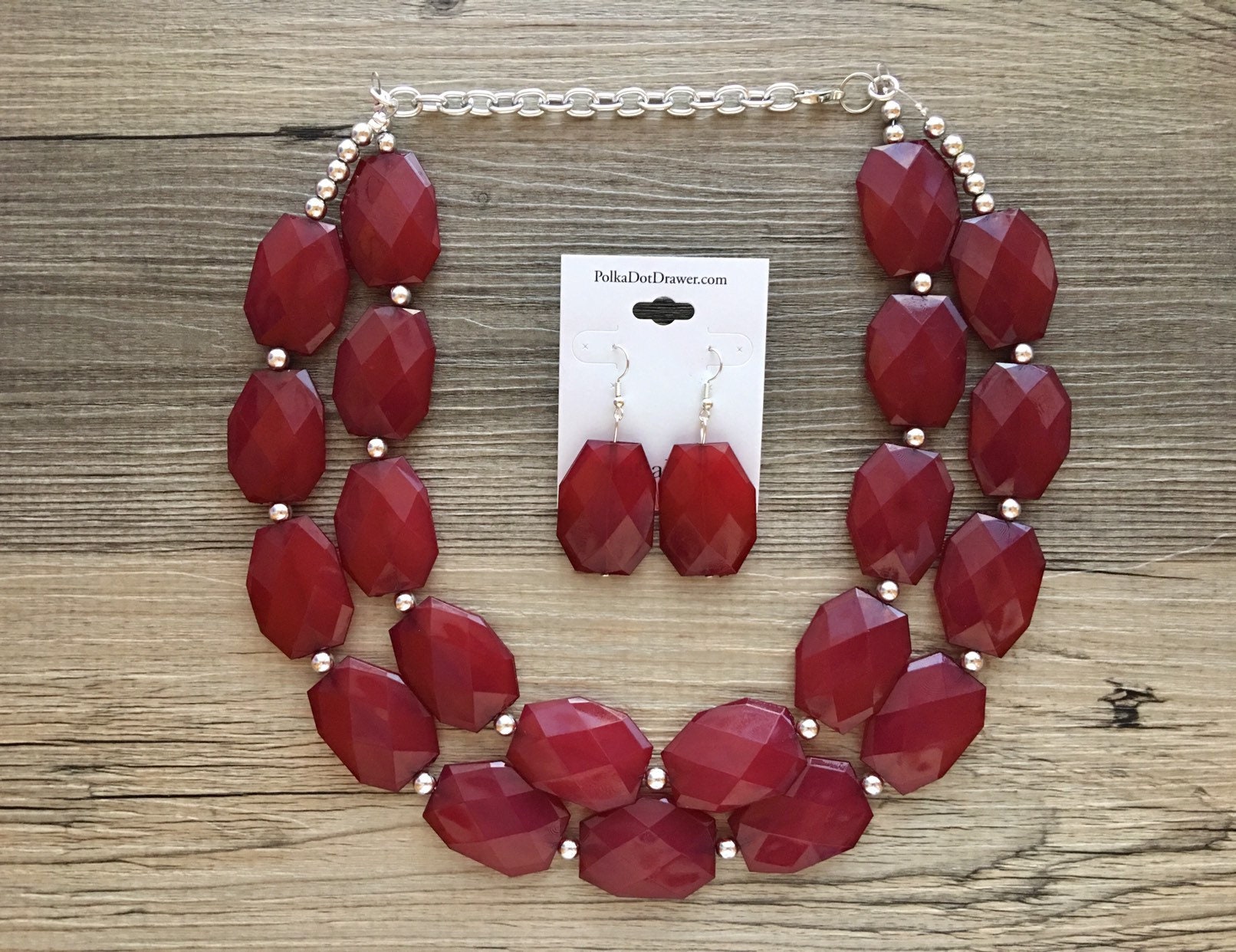 Maroon Necklace Double Strand Deep Red 