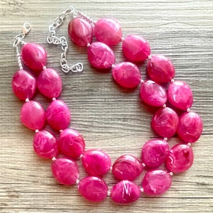 Magenta Big Beaded Statement Necklace, beaded jewelry, pink beaded necklace, dark pink necklace chunky beaded bib earrings