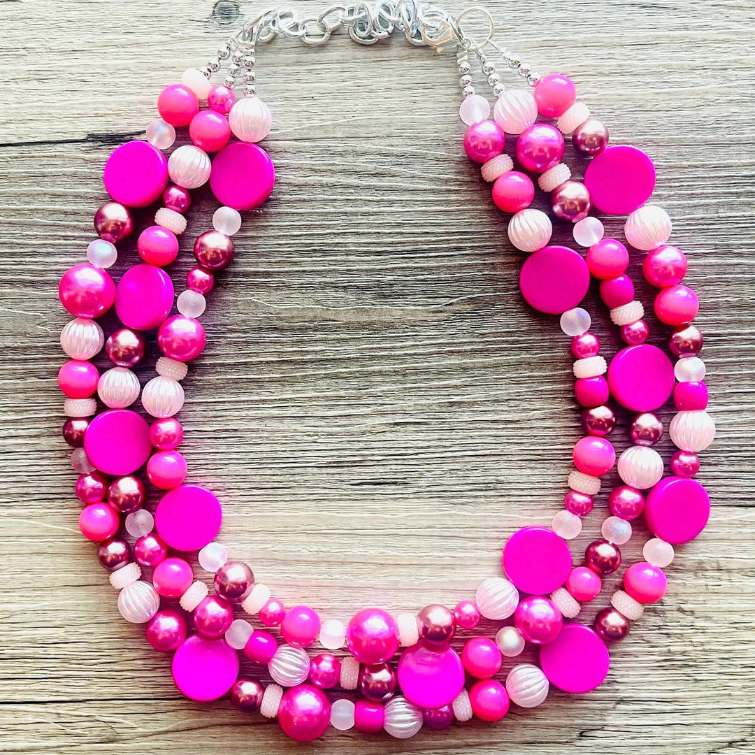 Bright Pink Statement Jewelry Bold Pink Black Statement Necklace