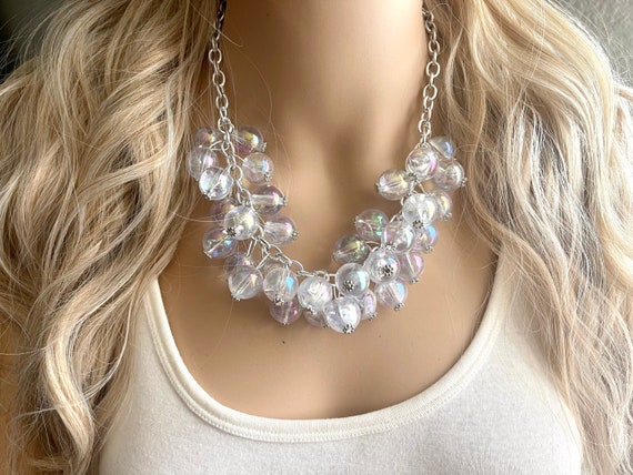 Clear Acrylic Beaded Multi Strand Chunky Statement Necklace
