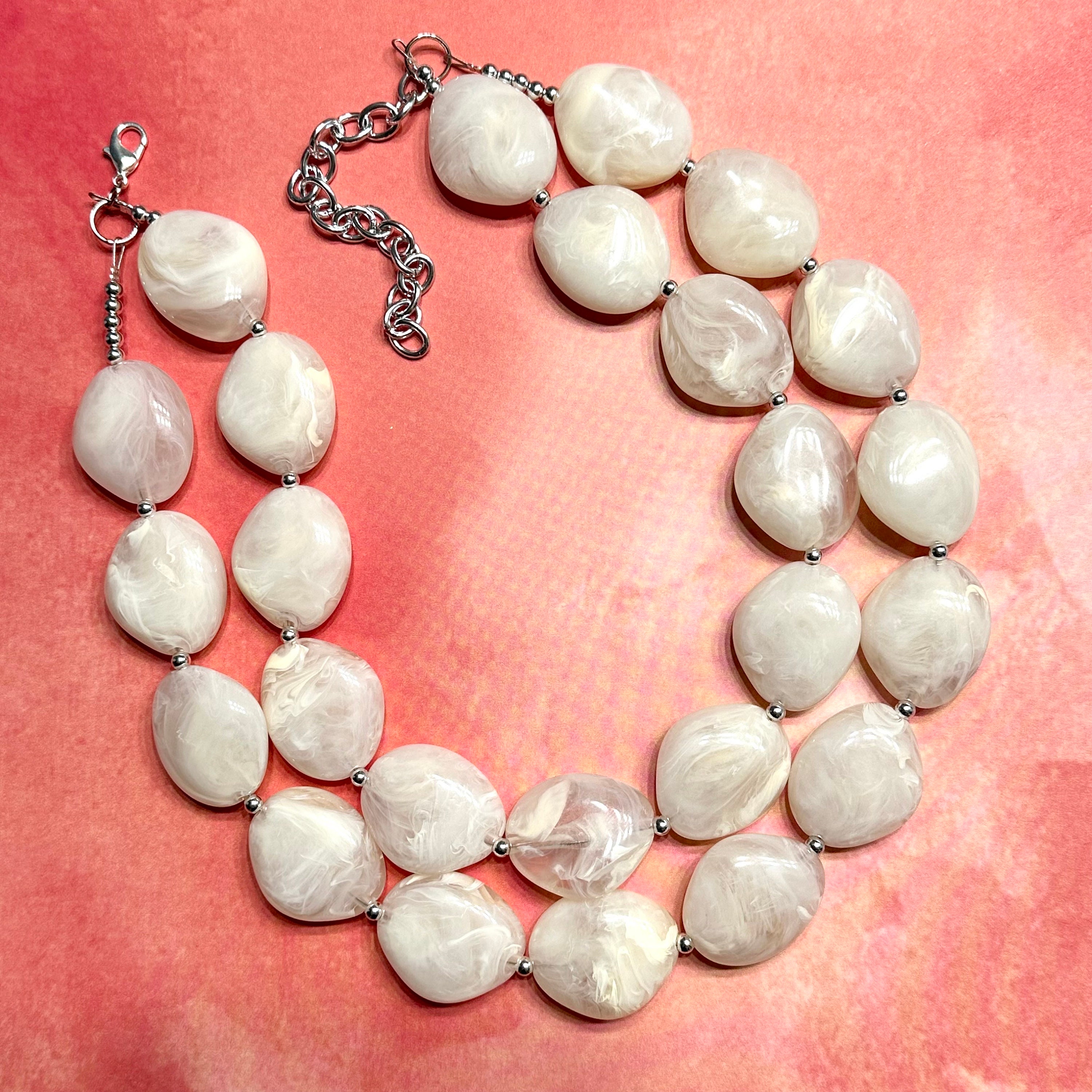 Cream Chunky Statement Necklace Big beaded jewelry Double Strand Statement Necklace Bib necklace cream bridesmaid wedding praline