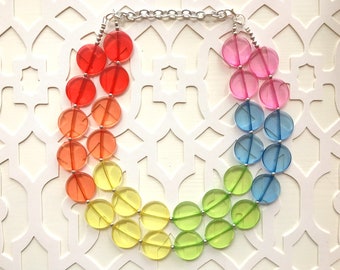 Collar de cuentas de arco iris, joyas coloridas, collar de declaración gruesa, collar de cuentas grandes, joyas de arco iris, collar de bebé arco iris