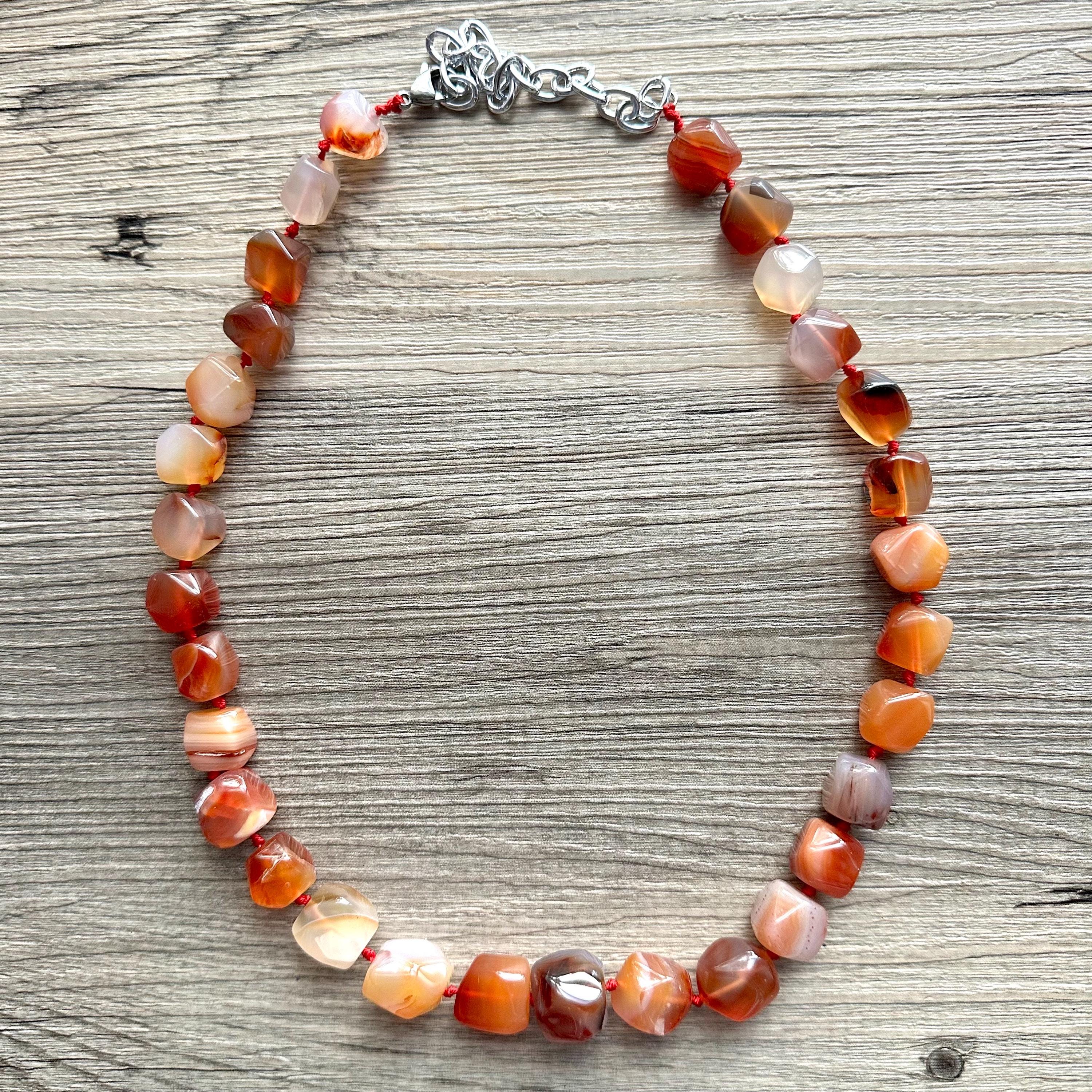 Collana Con Ciondolo In Pietra Corniola Rossa E Catena In Argento Sterling 925 – Gioiello Regalo Per Donna