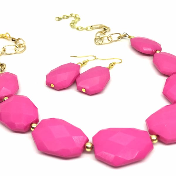 Hot Pink Costume Necklace Etsy