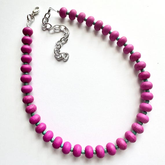 Purple Green Single Strand Big Beaded Statement Necklace, Purple