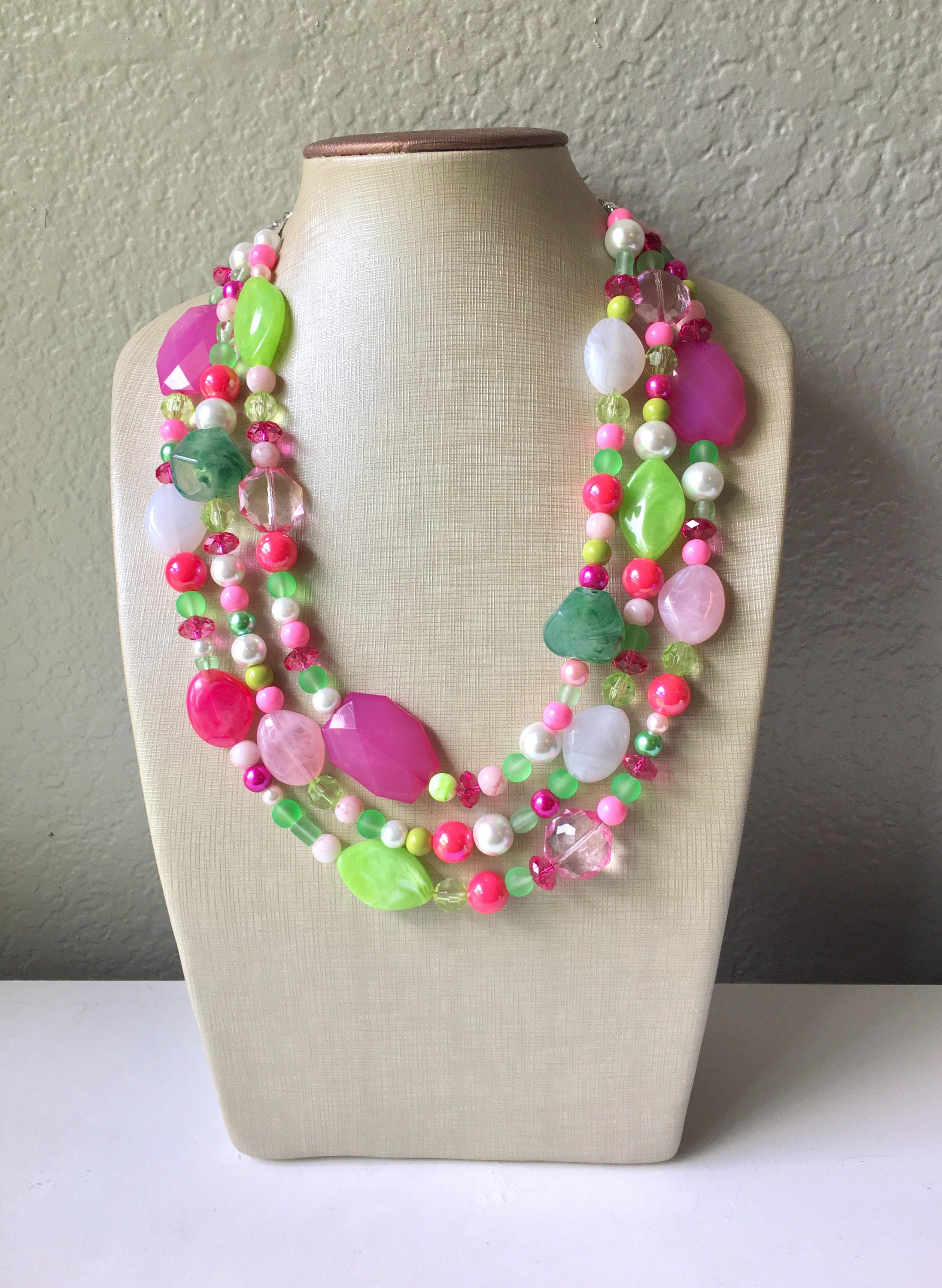 Pink Green Chunky Statement Necklace Big beaded jewelry Etsy