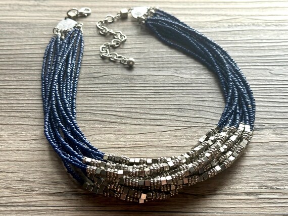 Breaking Waves Chunky Multi Strand Blue Statement… - image 8