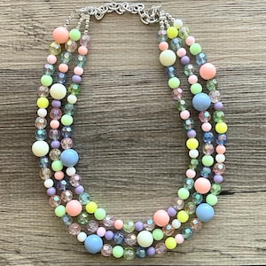Spring Statement Necklace, Colorful Beaded Necklace, Chunky bib necklace, pastel necklace, pastel jewelry, bridesmaid necklace
