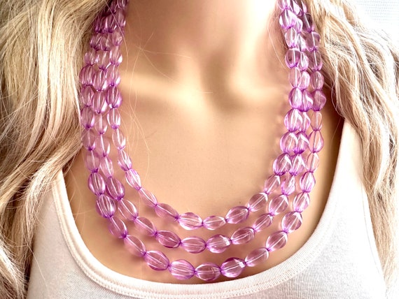 First Date Lavender Statement Necklace, triple st… - image 10