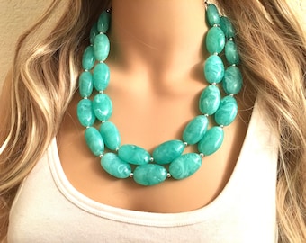 Mint statementketting, dikke kralenketting, mintgroene sieraden, lentesieraden, groene ketting, mintgroene kralenketting, groen juweel