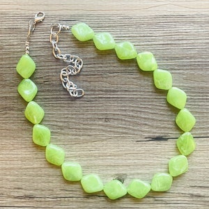 Lime Green Single Statement Necklace, Chunky Jewelry Big Beaded Necklace, sunshine neon green Necklace, earrings Jewelry Geometric set