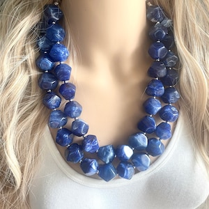 Dark Blue Statement Necklace Earrings Bracelet, Chunky Jewelry Big Beaded Necklace, royal Blue Necklace, Blue Jewelry Set, blue earrings
