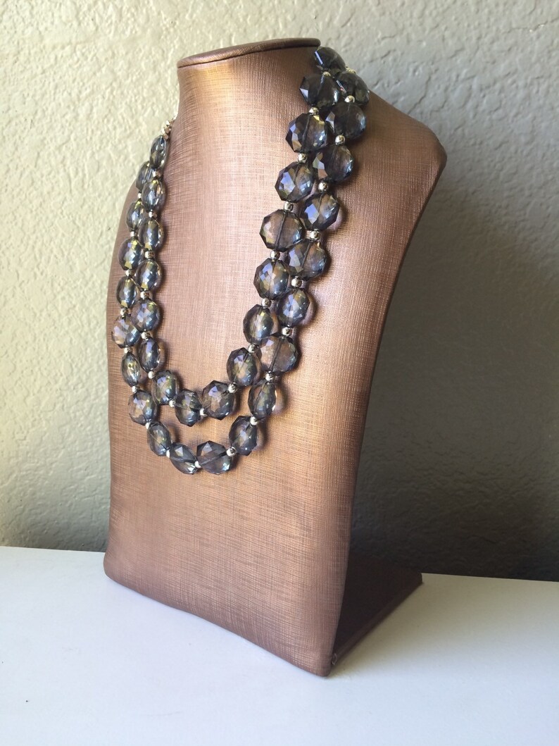 Dark Gray Double Strand statement necklace big beaded chunky Etsy