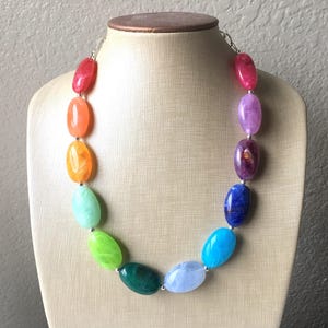 Rainbow Beaded Necklace, Colorful Jewelry, Chunky statement necklace, big beaded necklace, rainbow jewelry baby, color block necklace