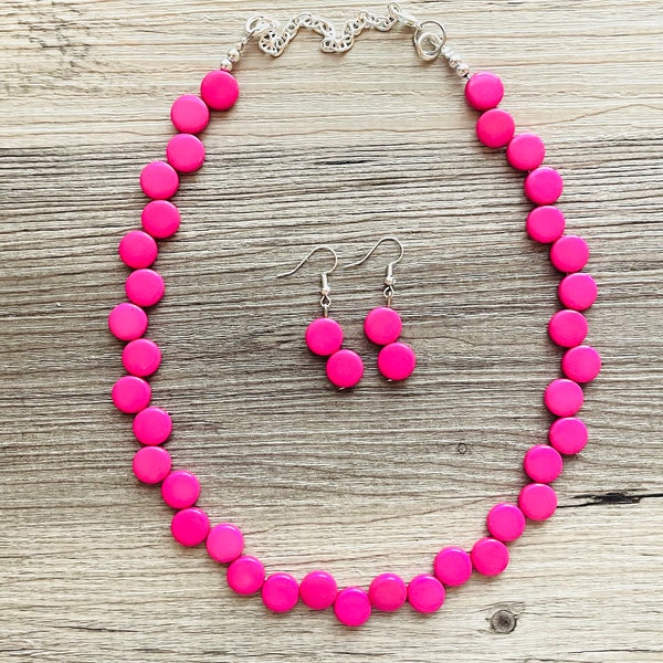 Collier de déclaration unique rose chaud, gros collier de perles de bijoux chunky, collier rose foncé, bulle de bijoux magenta