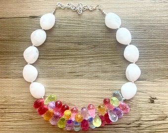 Regenboog picknick dikke ketting, 1 streng ketting dikke sieraden, kralenketting, witte lange paarse munt limoengroen roze blos geometrisch