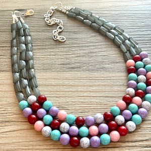 Grijze snoep meerkleurige ketting met regenboogkralen, kleurrijke statementketting, dikke ketting met kralen, kleurrijke sieradenketting